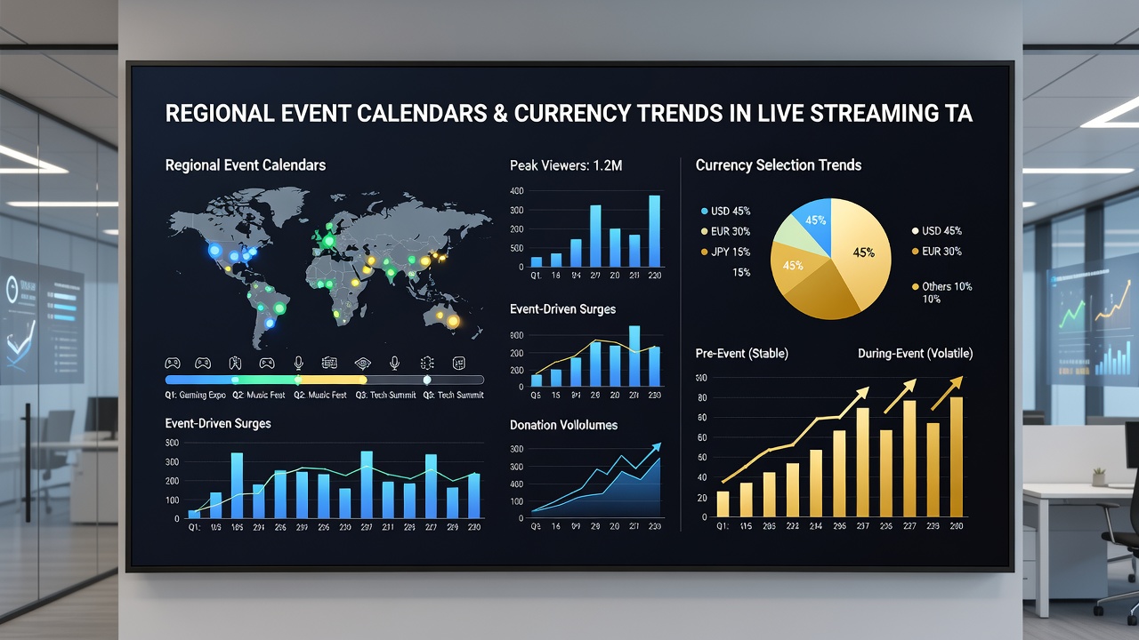 Analytics dashboard displaying currency selection trends correlated with regional event dates on a digital wagering platform