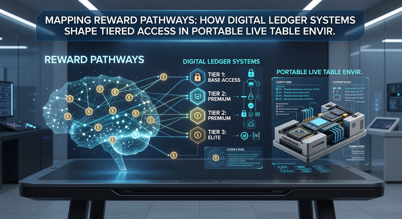 Flow diagram showing how ledger entries determine tier upgrades and reward distribution in mobile live table environments