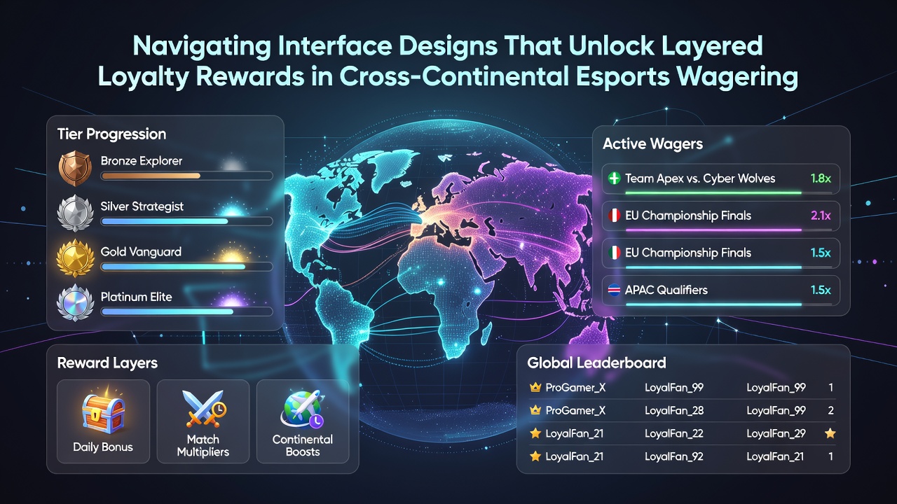 Detailed view of tiered loyalty rewards interface with animated progress indicators and cross-regional event integration