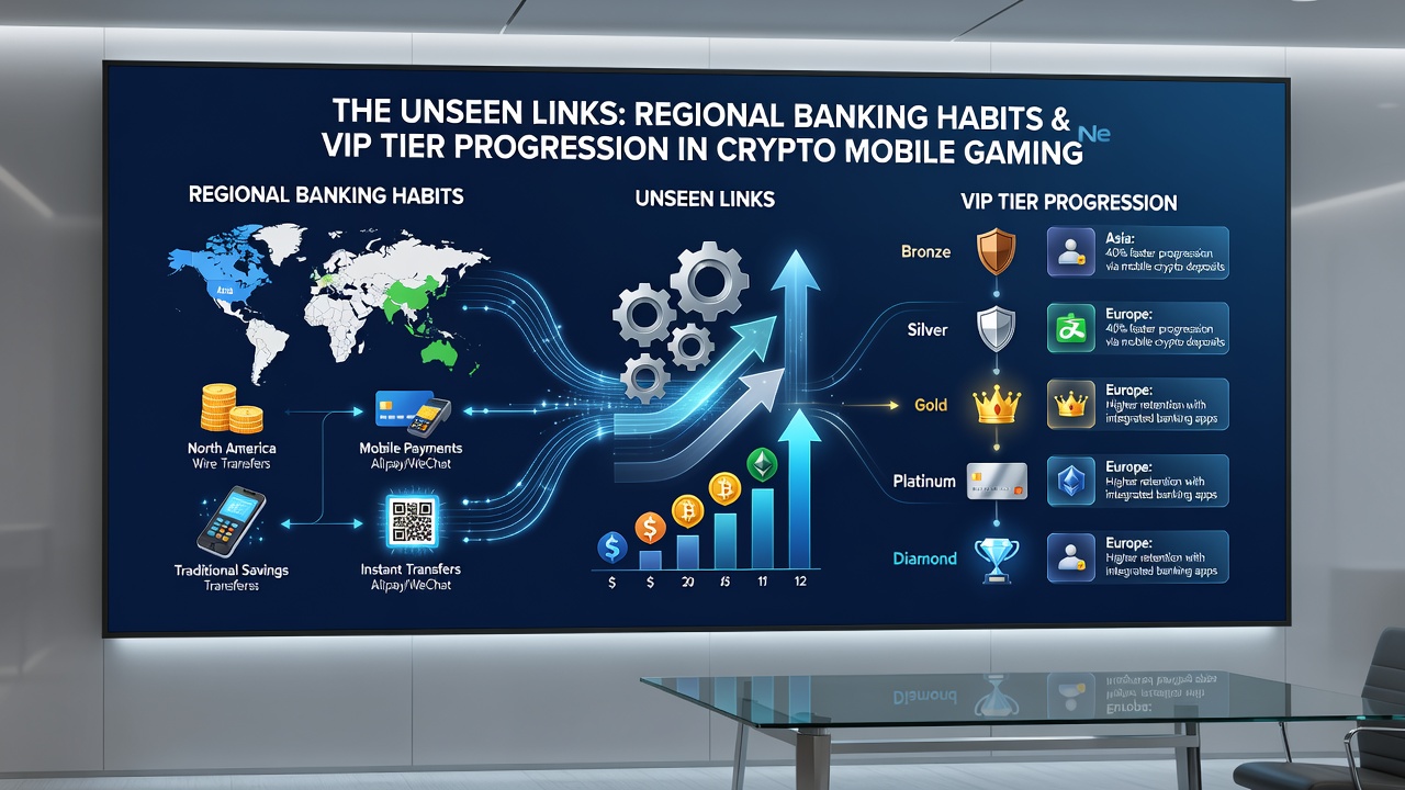 Infographic illustrating regional banking methods connected to crypto mobile gaming VIP progression pathways
